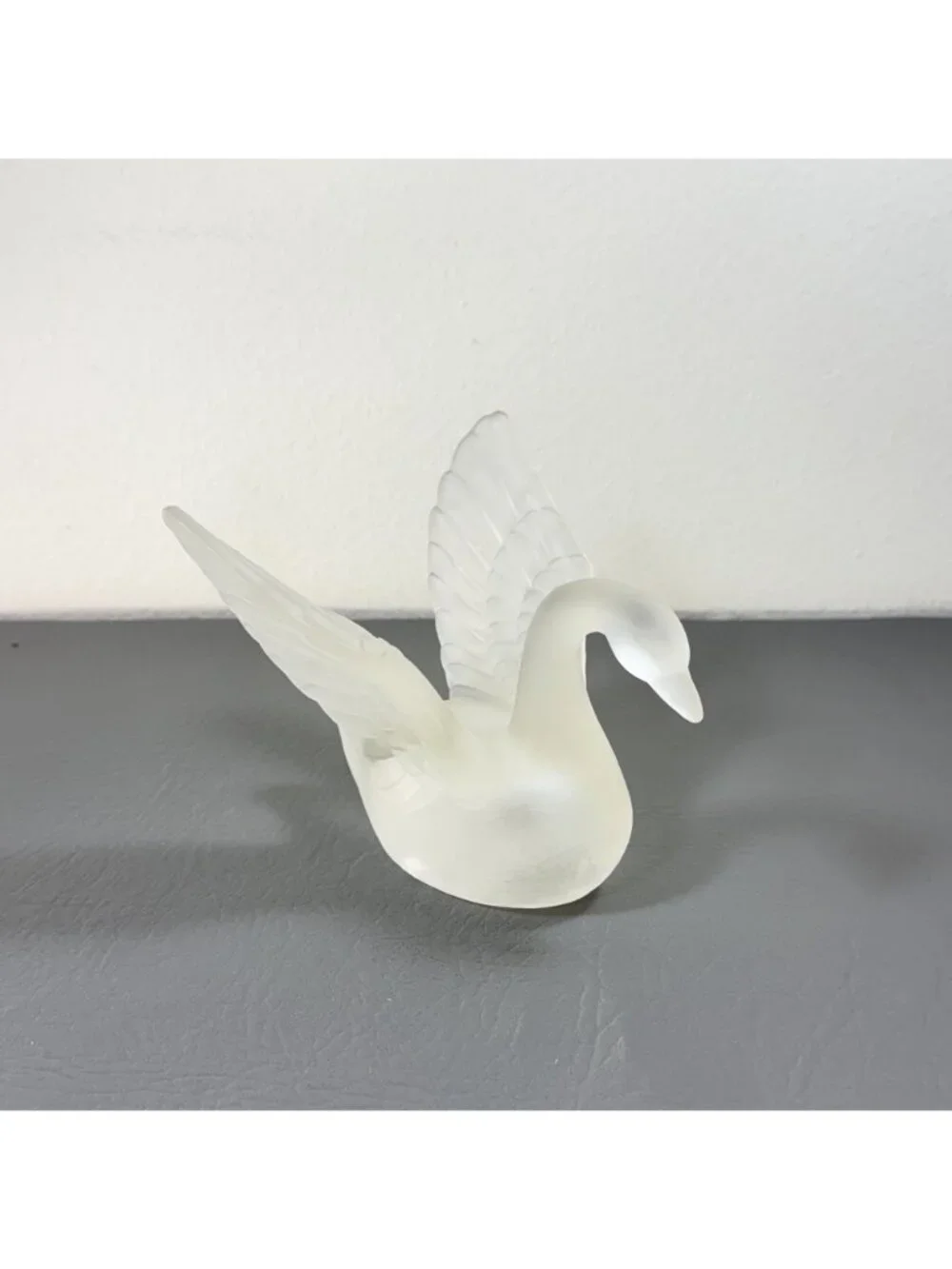 Vintage Frosted Satin Glass Swan Figurine Raised Wings Art Glass Bird Decor